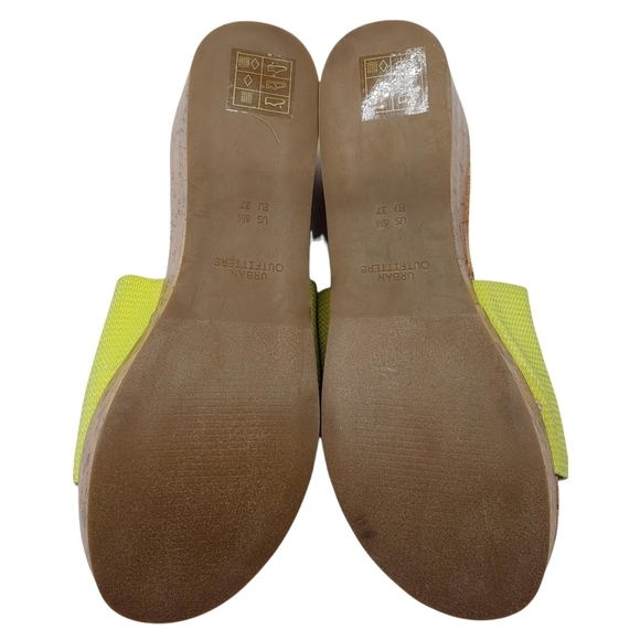 Urban Outfitters | Lime Green Slip On Open Toe Cork Wedge Sandals Women's 6 - Picture 8 of 10